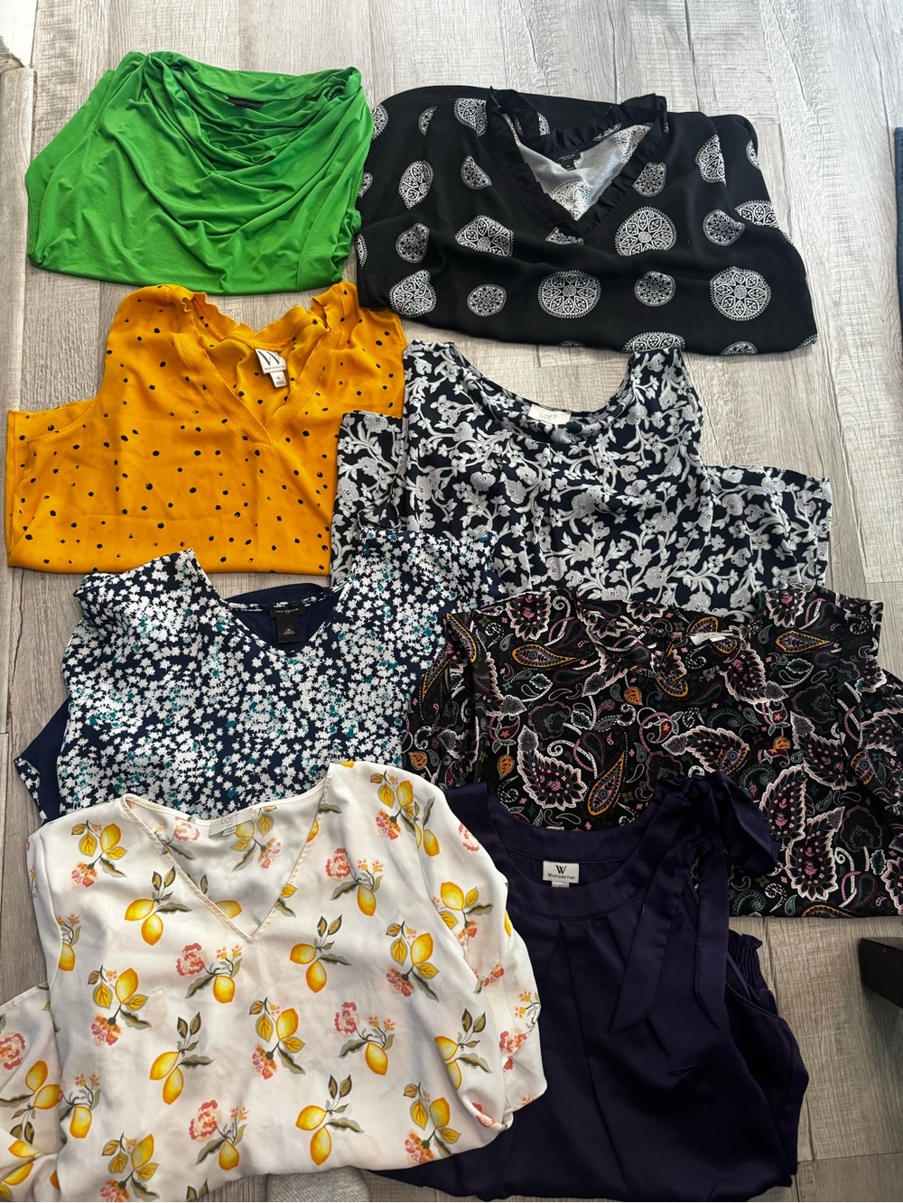 Ann Taylor Women's Mixed Tops Bundle - Green, Mustard, Black, Navy, White